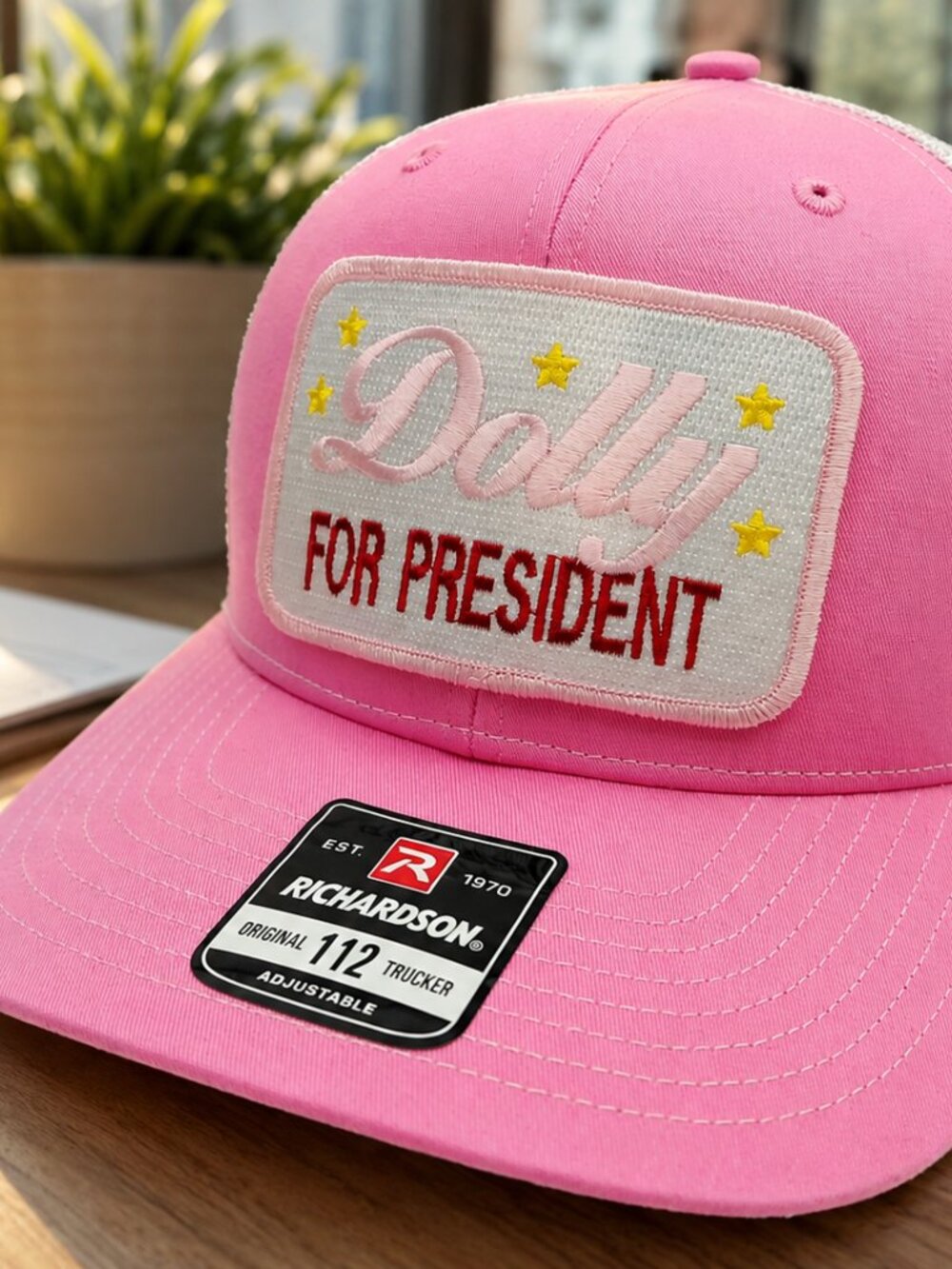 Dolly For President Embroidered Patch Pink Richardson 112 Trucker Hat New Retro